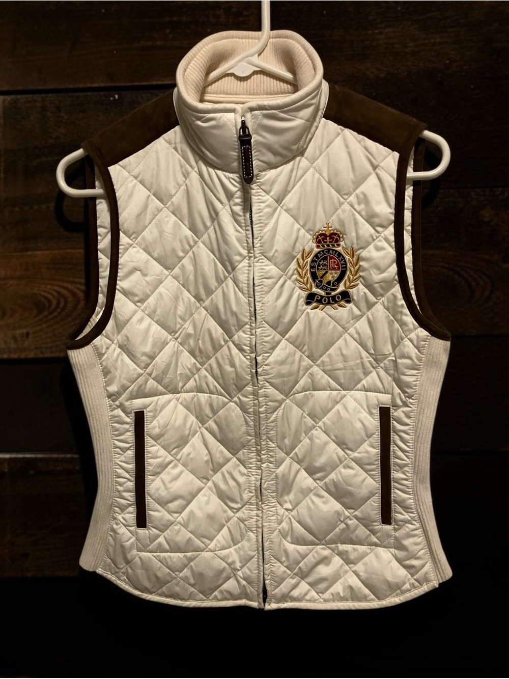 EXCELLENT CONDITION! POLO RALPH LAUREN CREAM DIAMOND QUILTED CREST VEST SIZE SP